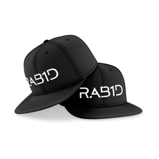 Two black caps with 'RA81D' logo on a white background