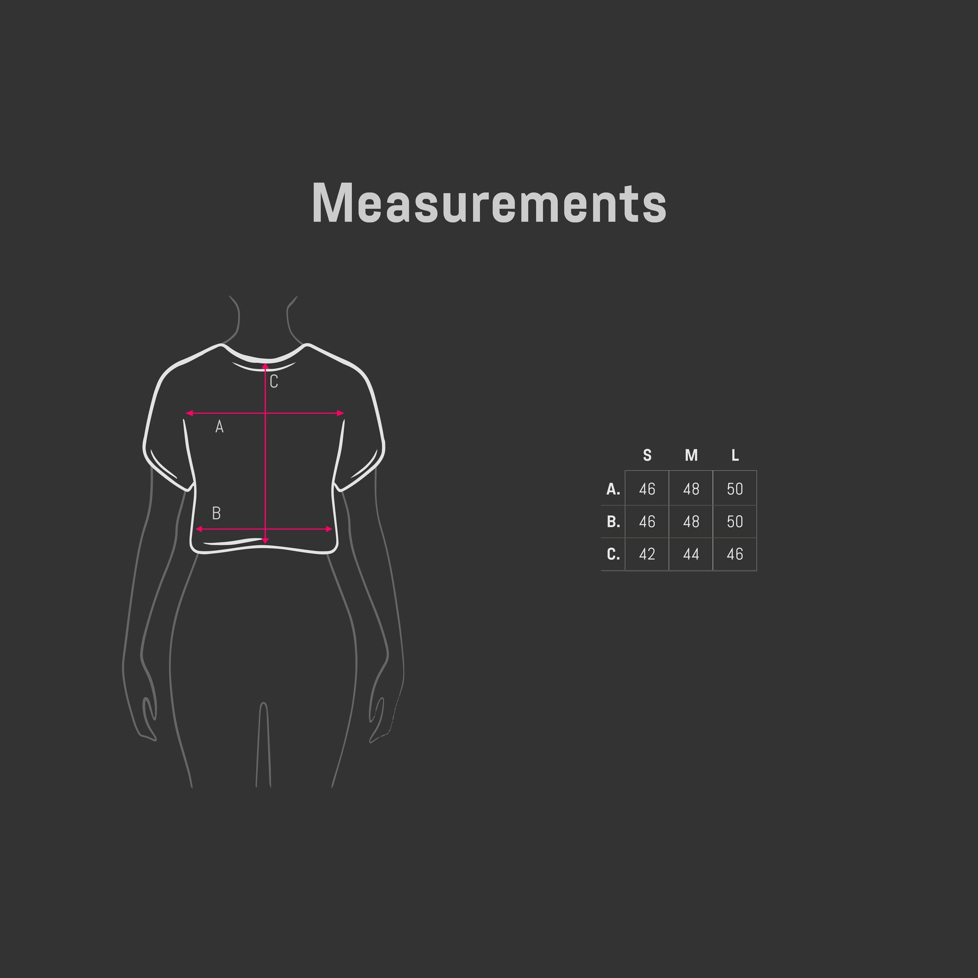 Measurement chart for shirts on a dark background
