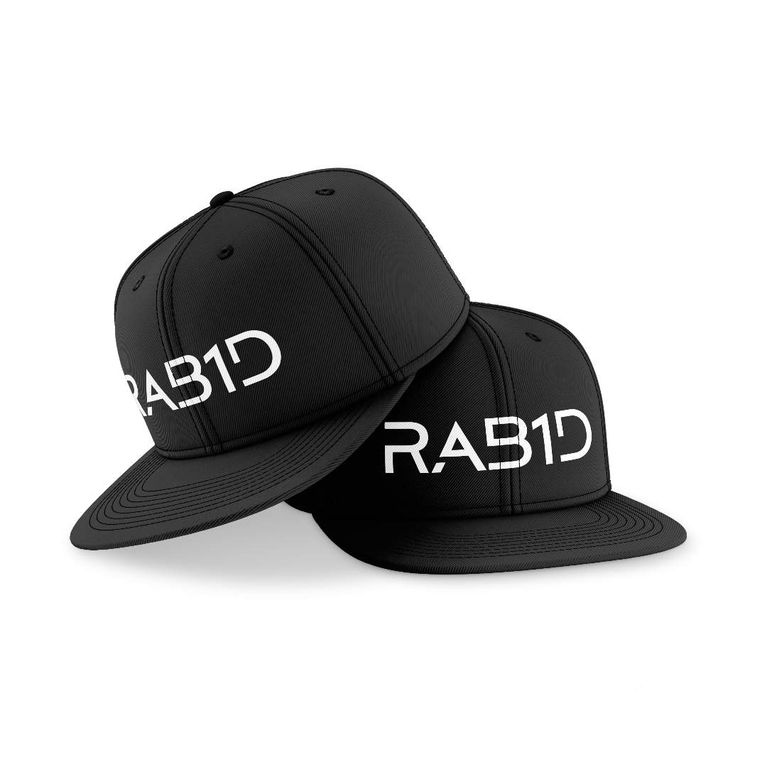 Two black caps with 'RA81D' logo on a white background